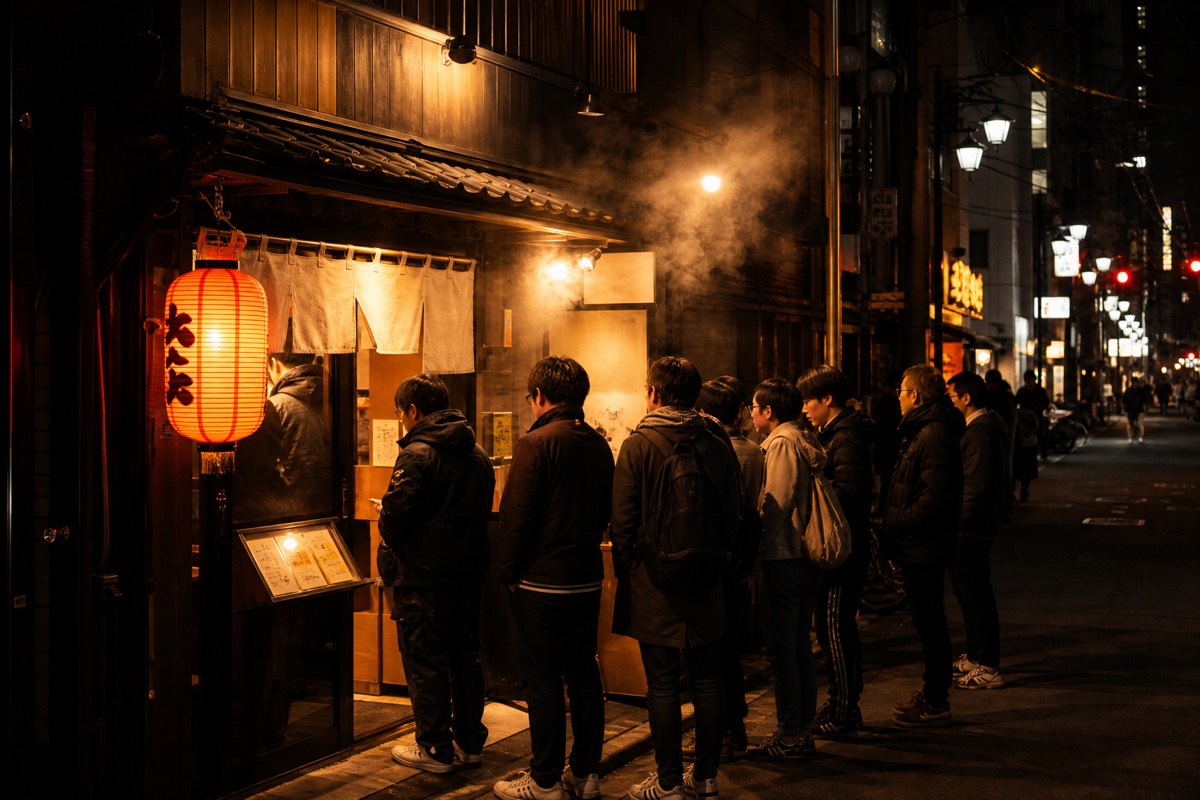 夜のらーめん店の前にできた行列(イメージ)